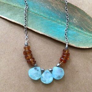 Natural Blue Aquamarine Citrine Silver 925 Sundance Charm Necklace